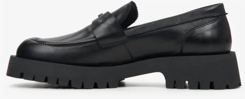 Estro Dames Zwarte Leren Loafers met een Dikke Zool Er00114647 Black Dames