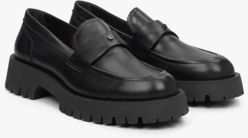 Estro Dames Zwarte Leren Loafers met een Dikke Zool Er00114647 Black Dames