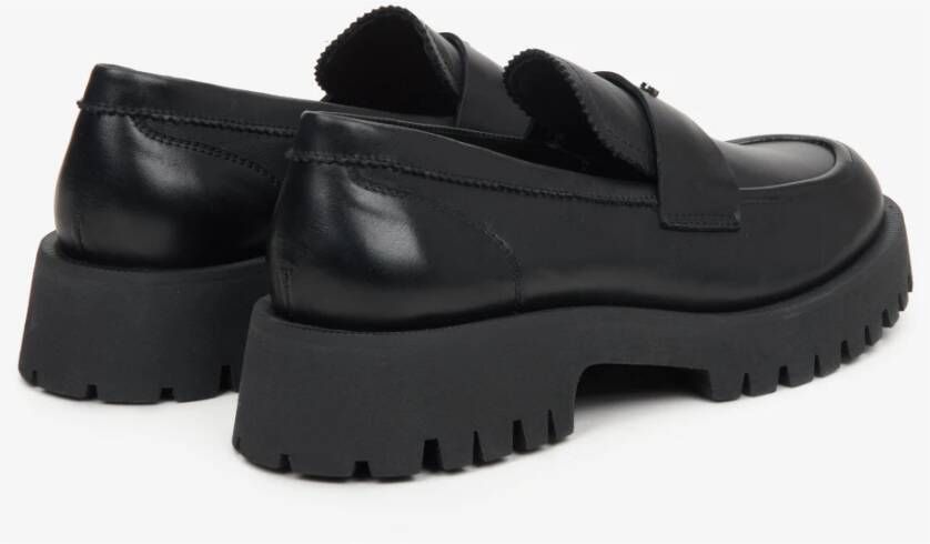 Estro Dames Zwarte Leren Loafers met een Dikke Zool Er00114647 Black Dames