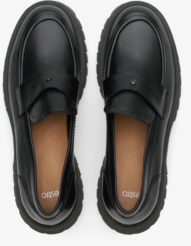 Estro Dames Zwarte Leren Loafers met een Dikke Zool Er00114647 Black Dames