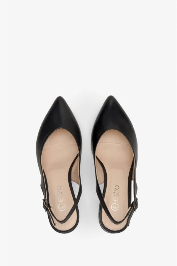 Estro Dames Zwarte Leren Slingback Pumps Er00112812 Black Dames