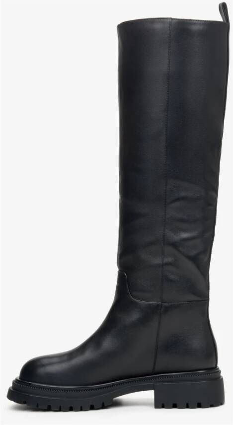 Estro Dames Zwarte Leren Winterlaarzen met Elastische Schacht Black Dames