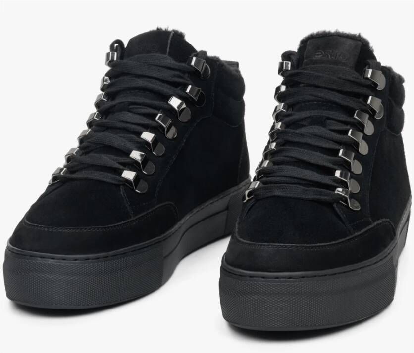 Estro Dames Zwarte High-Top Sneakers gemaakt van Echt Nubuck Er00112204 Black Dames