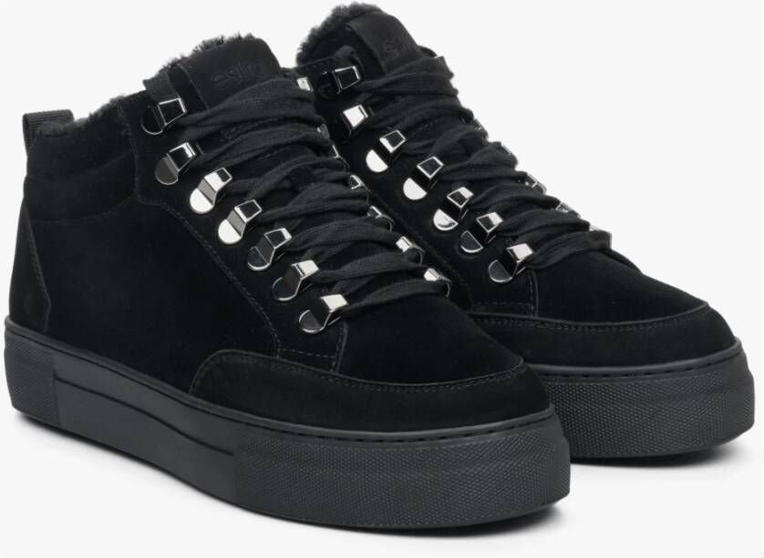 Estro Dames Zwarte High-Top Sneakers gemaakt van Echt Nubuck Er00112204 Black Dames