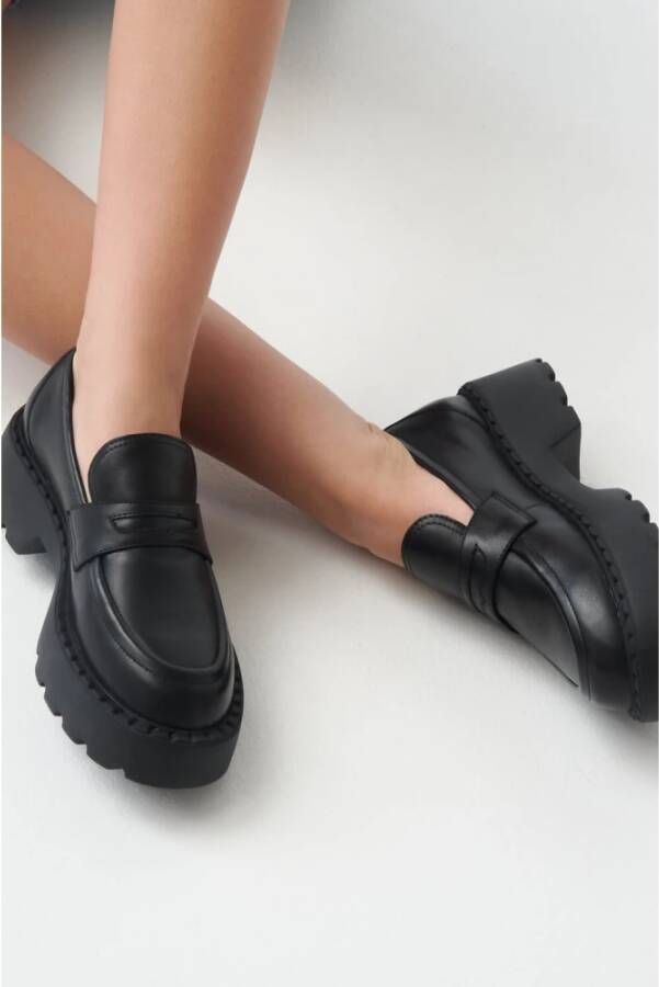 Estro Dames Zwarte Leren Chunky Platform Instappers Er00111841 Black Dames