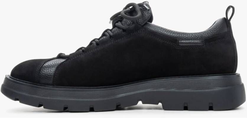 Estro Heren Zwarte Sneakers gemaakt van Nubuck en Echt Leer met Elastische Vetersluiting Er00114194 Black Heren