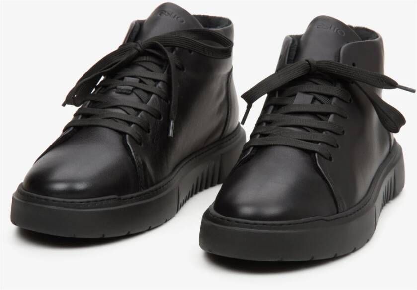 Estro Heren Zwarte Leren High-Top Sneakers met Isolatie Er00113684 Black Heren