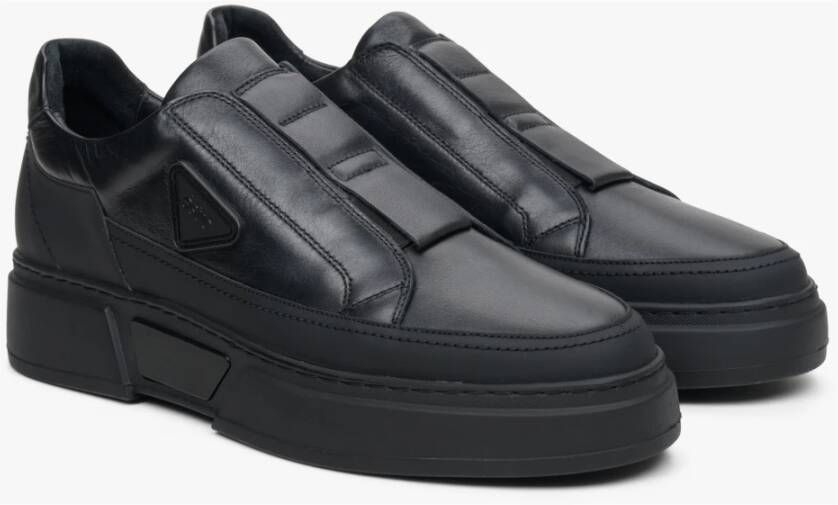 Estro Heren Zwarte Slip-On Sneakers gemaakt van Echt Leer Er00113805 Black Heren