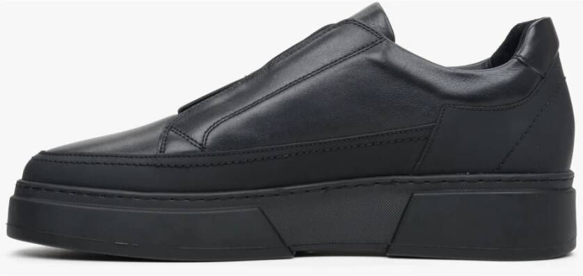 Estro Heren Zwarte Slip-On Sneakers gemaakt van Echt Leer Er00113805 Black Heren