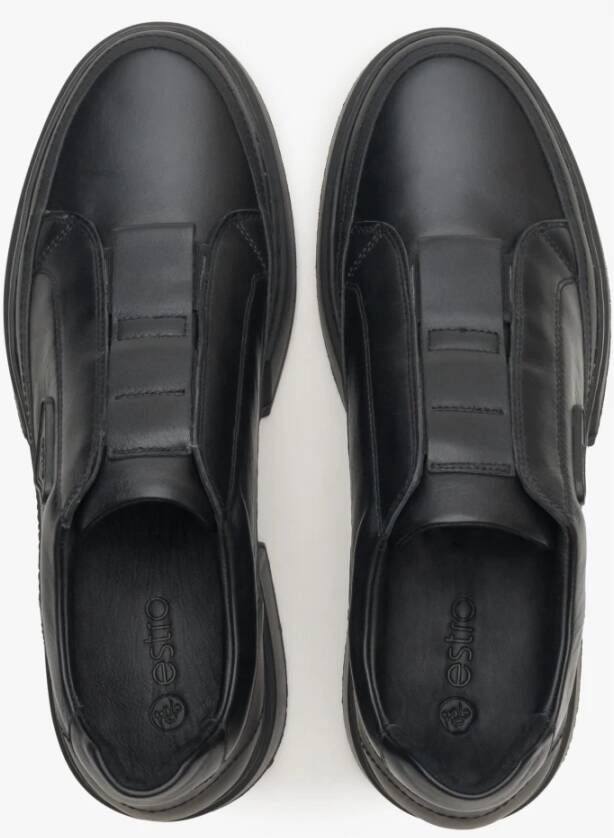 Estro Heren Zwarte Slip-On Sneakers gemaakt van Echt Leer Er00113805 Black Heren