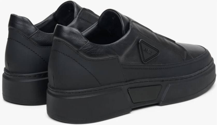 Estro Heren Zwarte Slip-On Sneakers gemaakt van Echt Leer Er00113805 Black Heren