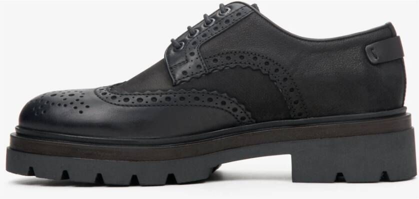 Estro Heren Zwarte Leren Brogues met Vetersluiting Black Heren