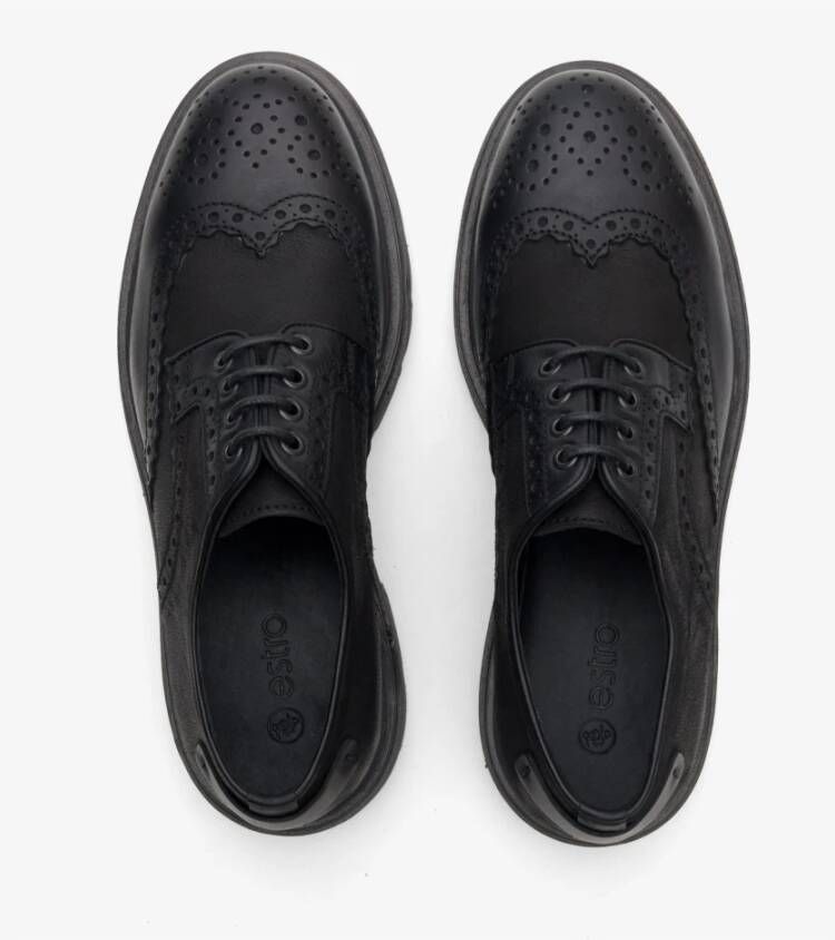 Estro Heren Zwarte Leren Brogues met Vetersluiting Black Heren