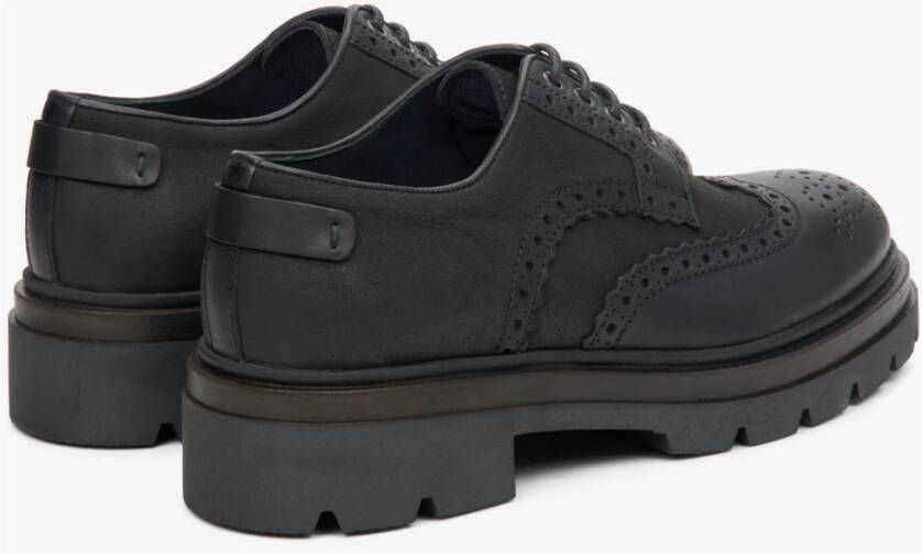 Estro Heren Zwarte Leren Brogues met Vetersluiting Black Heren