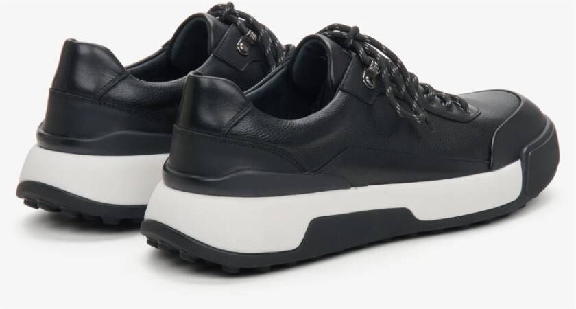 Estro Heren Zwarte Sneakers gemaakt van Echt Leer met een Witte Zool Er00114191 Black Heren