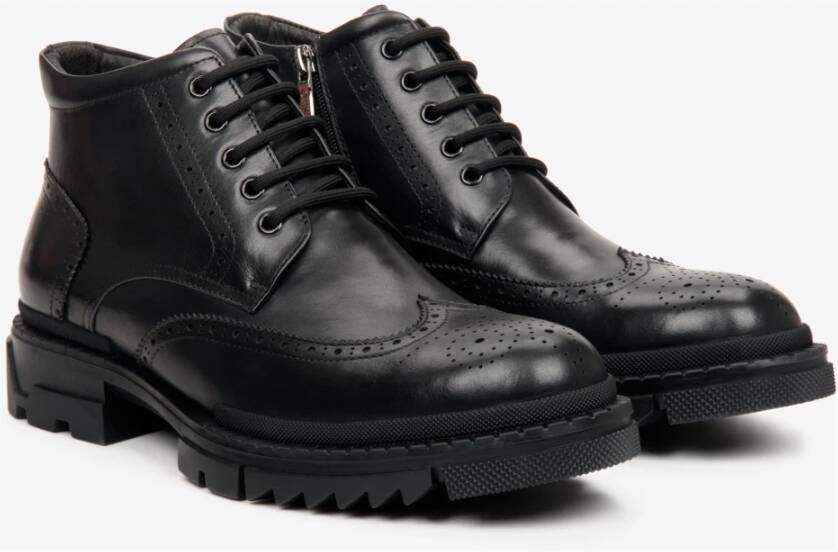 Estro Heren Zwarte Leren Veterschoenen Enkellaarsjes Er00112248 Black Heren