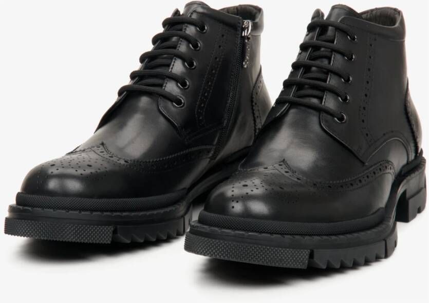 Estro Heren Zwarte Leren Veterschoenen Enkellaarsjes Er00112248 Black Heren