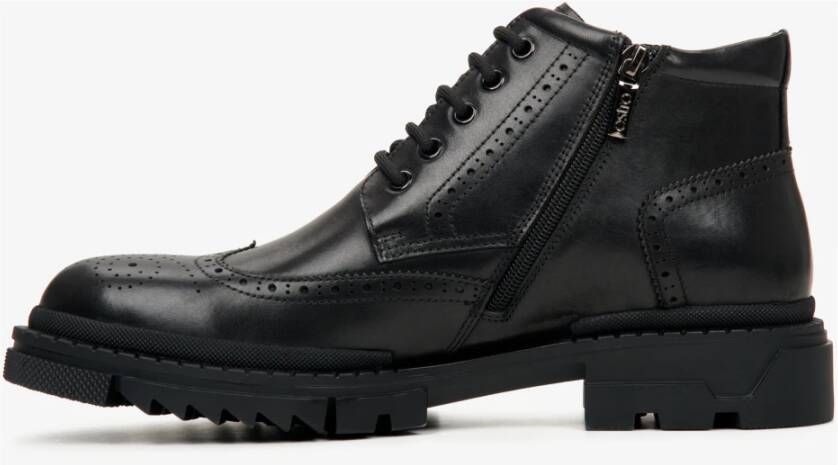 Estro Heren Zwarte Leren Veterschoenen Enkellaarsjes Er00112248 Black Heren