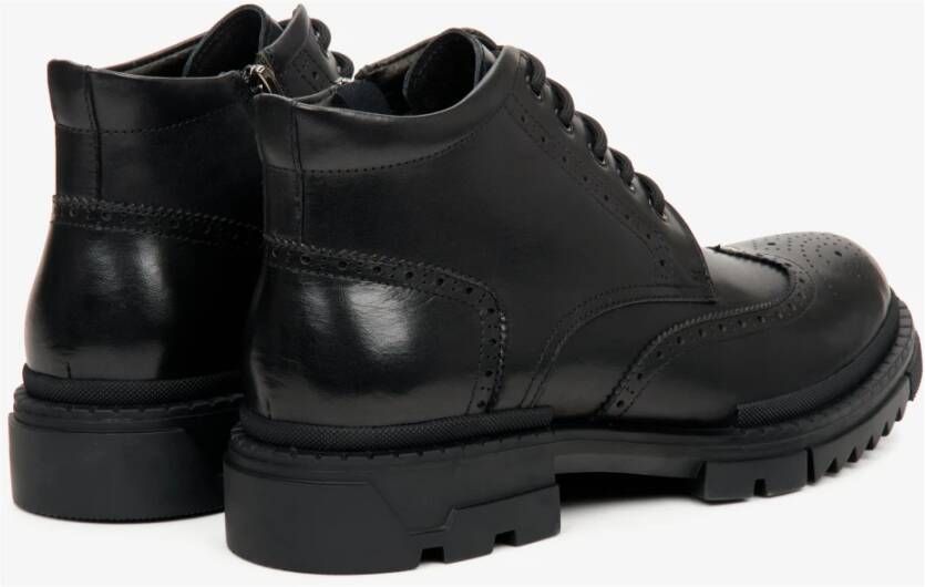 Estro Heren Zwarte Leren Veterschoenen Enkellaarsjes Er00112248 Black Heren