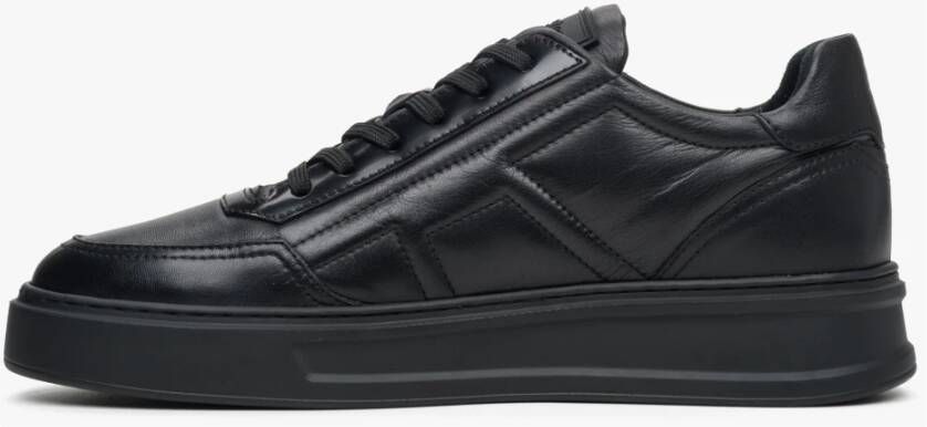 Estro Heren Zwarte Leren Sneakers met een Decoratieve Rits Er00113808 Black Heren