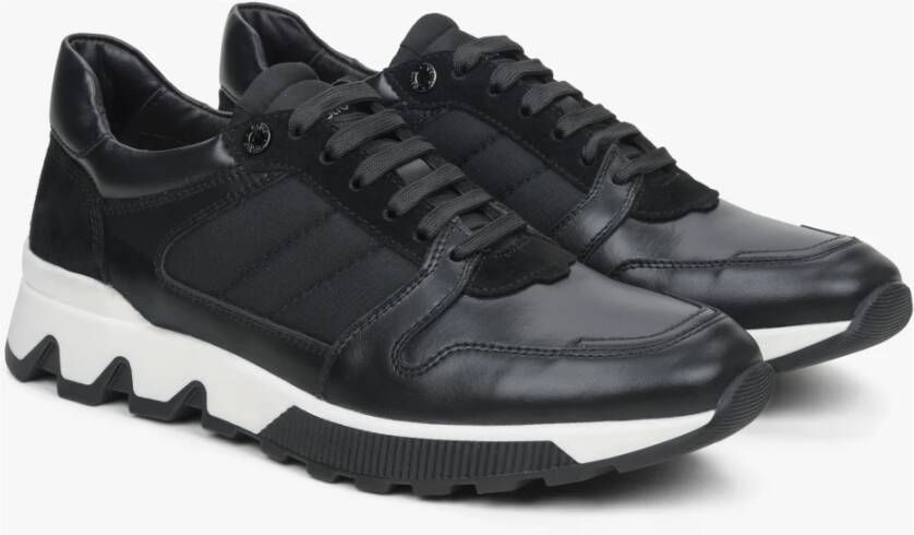 Estro Heren Leren & Velours Sneakers in Zwart Er00114551 Black Heren