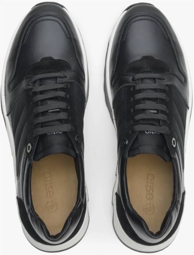 Estro Heren Leren & Velours Sneakers in Zwart Er00114551 Black Heren