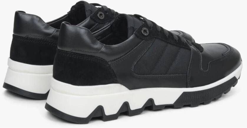 Estro Heren Leren & Velours Sneakers in Zwart Er00114551 Black Heren