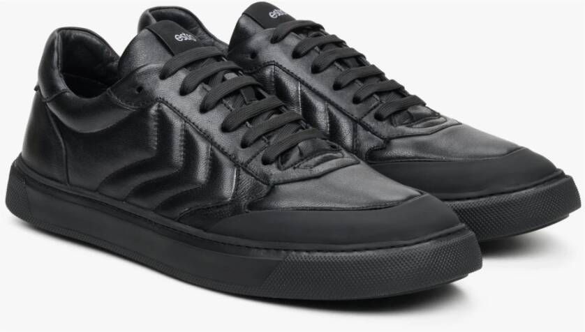 Estro Heren Zwarte Leren Lage Sneakers Er00111760 Black Heren