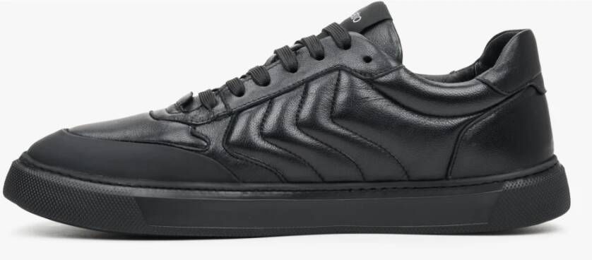 Estro Heren Zwarte Leren Lage Sneakers Er00111760 Black Heren