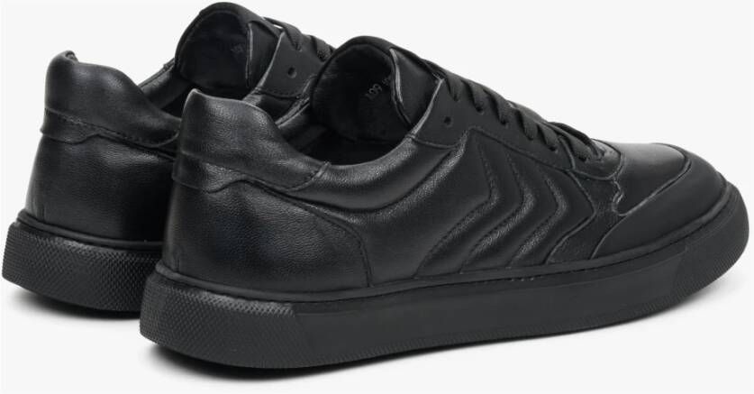 Estro Heren Zwarte Leren Lage Sneakers Er00111760 Black Heren