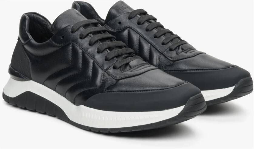 Estro Heren Zwarte Lage Sneakers gemaakt van Echt Leer Er00111913 Black Heren