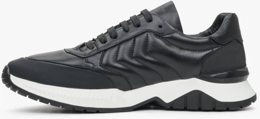 Estro Heren Zwarte Lage Sneakers gemaakt van Echt Leer Er00111913 Black Heren