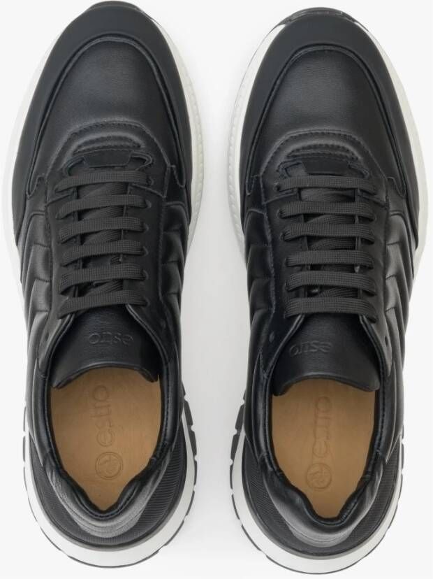 Estro Heren Zwarte Lage Sneakers gemaakt van Echt Leer Er00111913 Black Heren