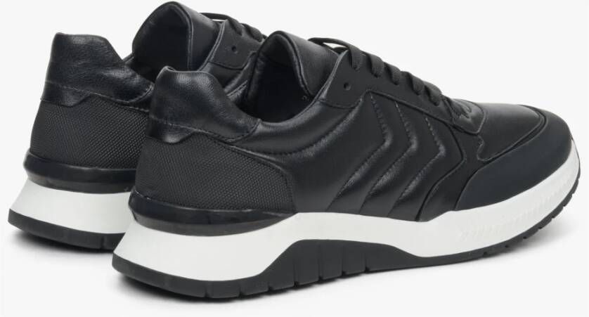 Estro Heren Zwarte Lage Sneakers gemaakt van Echt Leer Er00111913 Black Heren