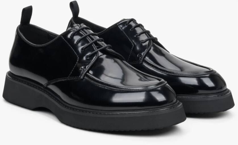 Estro Heren Zwarte Veterschoenen van Echt Lakleer Er00113939 Black Heren