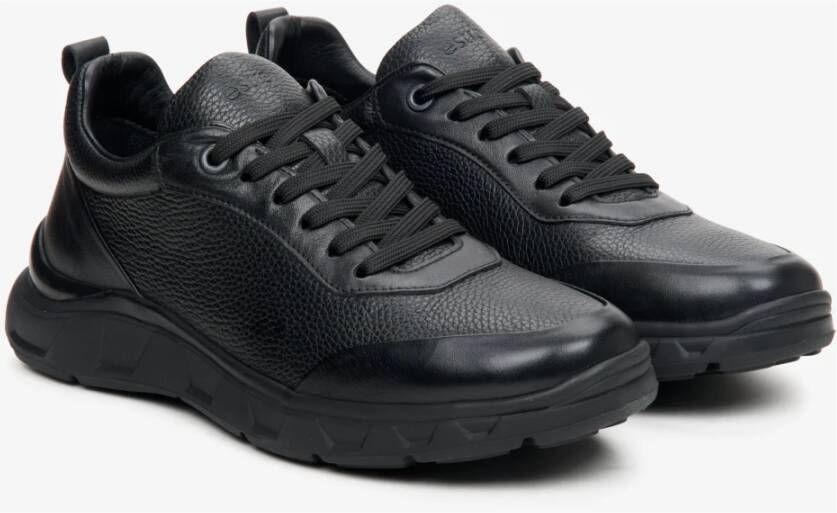 Estro Heren Zwarte Lage Sneakers gemaakt van Gestructureerd Echt Leer Er00113801 Black Heren