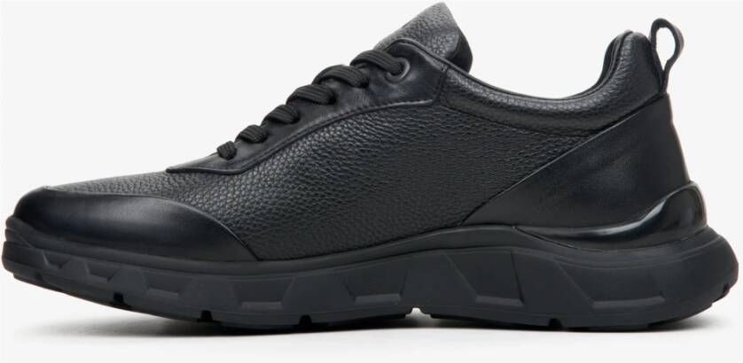 Estro Heren Zwarte Lage Sneakers gemaakt van Gestructureerd Echt Leer Er00113801 Black Heren