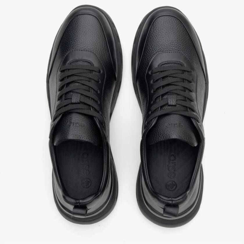 Estro Heren Zwarte Lage Sneakers gemaakt van Gestructureerd Echt Leer Er00113801 Black Heren