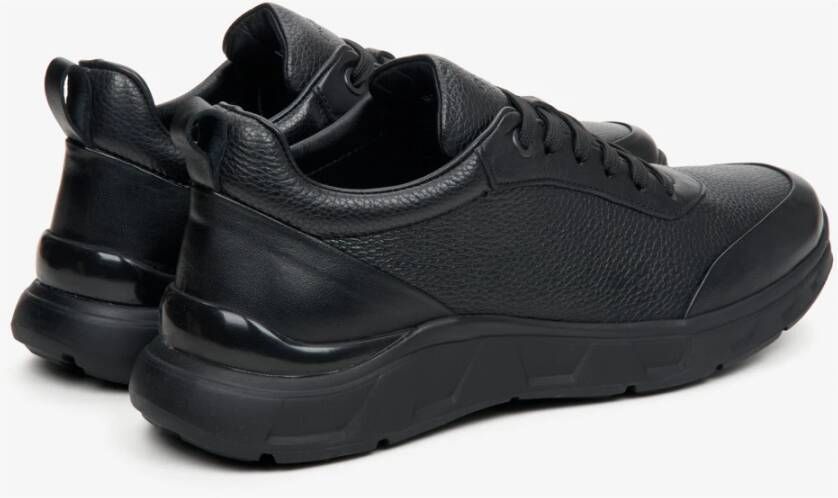 Estro Heren Zwarte Lage Sneakers gemaakt van Gestructureerd Echt Leer Er00113801 Black Heren