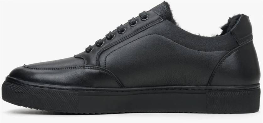 Estro Heren Zwarte Leren Lage Sneakers met Isolatie voor de Winter Er00114237 Black Heren