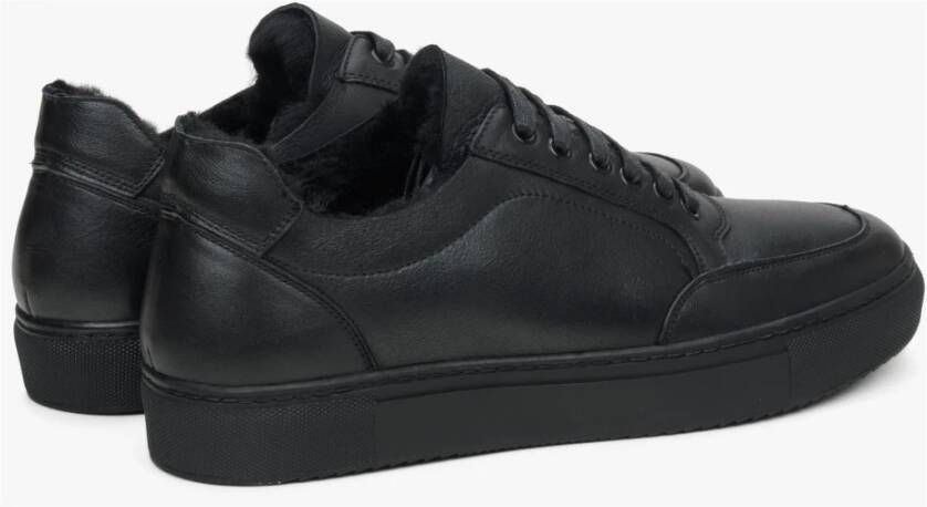 Estro Heren Zwarte Leren Lage Sneakers met Isolatie voor de Winter Er00114237 Black Heren