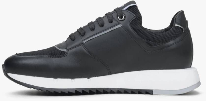 Estro Heren Zwarte Leren Sneakers met Elastische Zool Er00114547 Black Heren