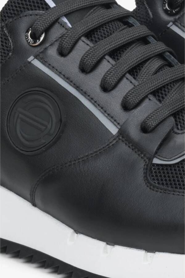 Estro Heren Zwarte Leren Sneakers met Elastische Zool Er00114547 Black Heren