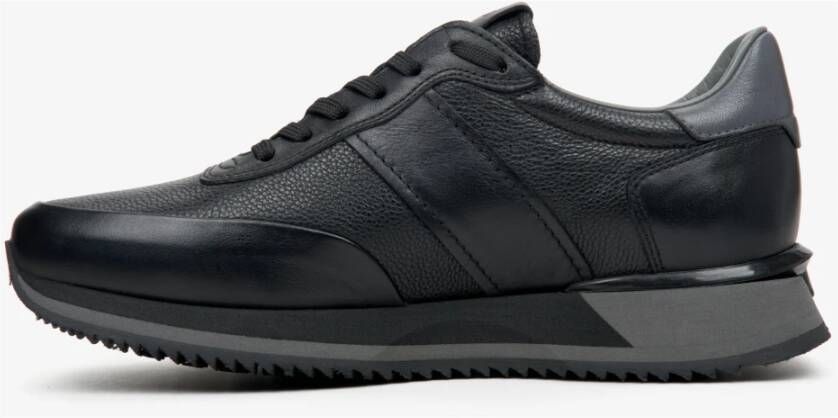 Estro Heren Zwarte Atletische Sneakers gemaakt van Echt Leer Er00113798 Black Heren