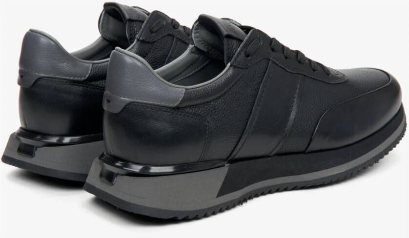 Estro Heren Zwarte Atletische Sneakers gemaakt van Echt Leer Er00113798 Black Heren