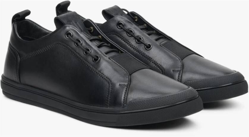 Estro Heren Zwarte Sneakers gemaakt van Echt Leer Er00112391 Black Heren