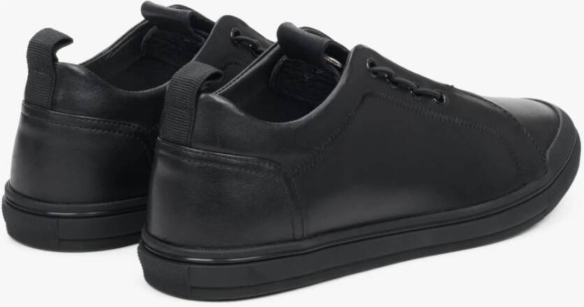 Estro Heren Zwarte Sneakers gemaakt van Echt Leer Er00112391 Black Heren