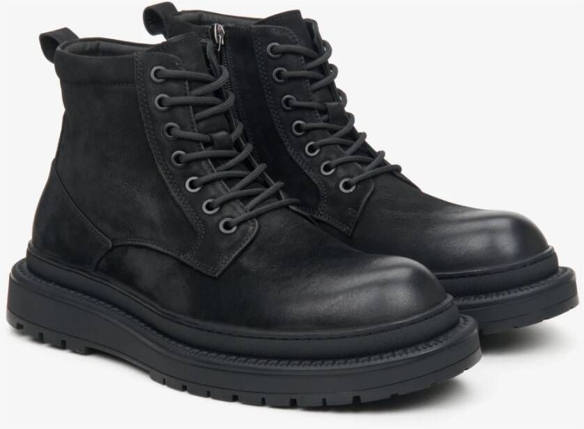 Estro Heren Zwarte Enkellaarzen met Isolatie gemaakt van Echt Nubuck Er00114240 Black Heren