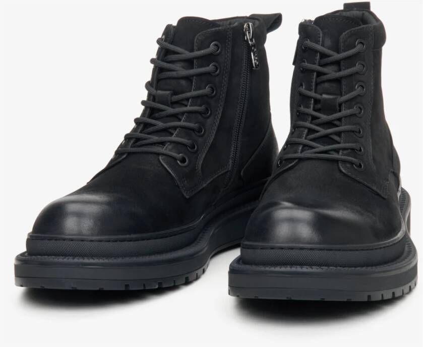 Estro Heren Zwarte Enkellaarzen met Isolatie gemaakt van Echt Nubuck Er00114240 Black Heren