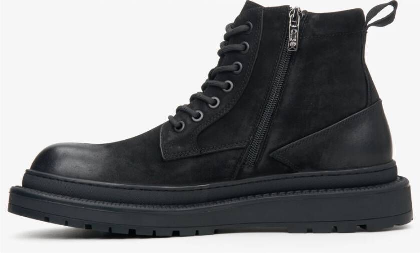 Estro Heren Zwarte Enkellaarzen met Isolatie gemaakt van Echt Nubuck Er00114240 Black Heren